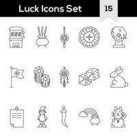 Black Line Art Set Of Luck Icon In Flat Style. vector