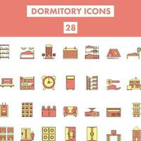 Red And Yellow Color Set of Dormitory Icon In Flat Style. vector