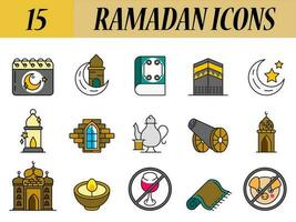 15 Ramadán íconos en plano estilo. vector