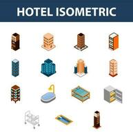 3d isométrica conjunto de hotel icono. vector