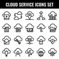 Cloud Service Icon Set in Black Line Art. vector