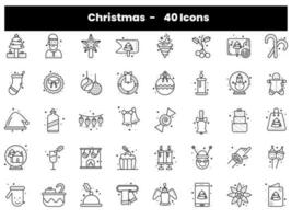 Black Outline Set Christmas Icon Or Symbol. vector