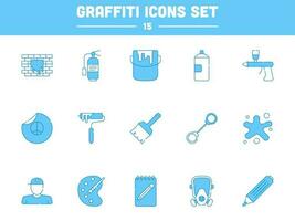 Blue And White Color Set Of Graffiti Icons In Flat Style. vector