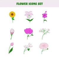 Colorful Set Of Flower Icons In Flat Style. vector