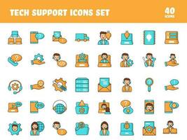 Set of Tech Support Icon Or Symbol In Orange And Turquoise Color. vector