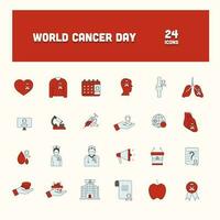 Flat Style World Cancer Day Blue And Red Icon Set. vector