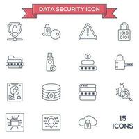 plano estilo 15 datos seguridad icono conjunto en azul línea Arte. vector