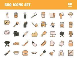 Flat Style BBQ 40 Icon Set On White Background. vector