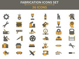 Yellow And Gray Color Set Of Fabrication Icons In Flat Style. vector