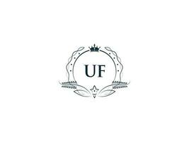 Initial Uf Minimal Luxury logo, Minimalist Royal Crown Uf fu Logo Icon Vector Art