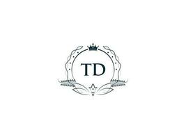 Initial Royal Td Logo Icon, Minimalist Td dt Crown Logo Icon Vector