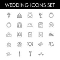 Flat Style Wedding Icon Collection in Black Line Art. vector