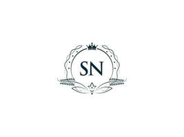 Minimalist Letter Sn Logo Icon, Monogram Sn Royal Crown Logo Template vector