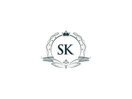 Minimalist Letter Sk Logo Icon, Monogram Sk Royal Crown Logo Template vector