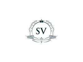 Minimalist Letter Sv Logo Icon, Monogram Sv Royal Crown Logo Template vector