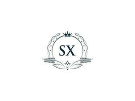 Minimalist Letter Sx Logo Icon, Monogram Sx Royal Crown Logo Template vector