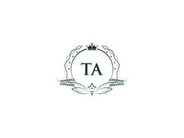 Initial Royal Ta Logo Icon, Minimalist Ta at Crown Logo design vector