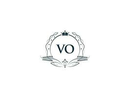 Initial Vo Logo Letter Design, Minimal Royal Crown Vo ov Feminine Logo Symbol vector