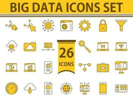 Yellow And White Color Set Of Big Data Icon In Flat Style. vector