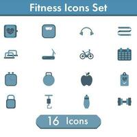 Blue Fitness Equipment Or Push Up Icon Set. vector