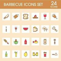 Colorful Set Of Barbecue Sqaure Icons In Flat Style. vector