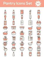 Peach And White Pantry Flat Icon Set. vector