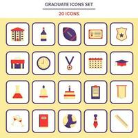 Flat Style Graduate Icon Set On White And Yellow Square Background. vector