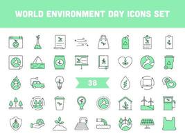 Green And White Color Set Of World Environment Icon Or Symbol. vector