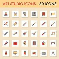 Flat Style Art Studio Colorful Icon Or Symbol Set. vector