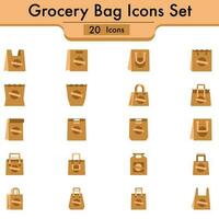 Brown Color Set Of Grocery Bag Icon In Flat Style. vector