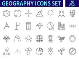 Black Line Art Set Of Geography Icon In Flat Style. vector