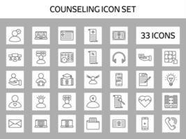 Black Line Art Counseling Icons On Grey Square Background. vector