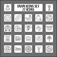 Black Linear Style Onam Festival Icon Or Symbol Set. vector