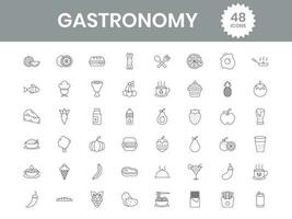 48 Gastronomy Icon In Black Outline. vector