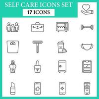 Set Of Black Outline Self Care Flat Icon Or Symbol. vector