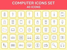 Computer Or Mobile Tool Application Line Art Icon Set On Square Background. vector