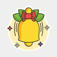 Red And Yellow Sticker Style Jingle Bell On White Background. vector