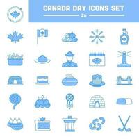 plano estilo Canadá día icono o símbolo conjunto en azul y blanco color. vector