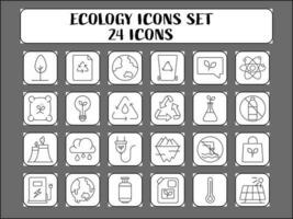 Black Linear 24 Ecology Icon Or Symbols Set On Grey Square Background. vector