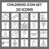 Black Thin Line Art Of 20 Childrens Square Icon Set. vector