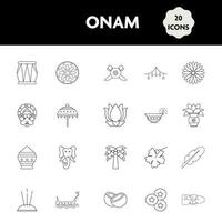 Black Linear Style Onam 20 Festival Icon Set Or Symbol. vector