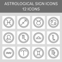 Black Outline Set Of Astrological Icons In Flat Style. vector