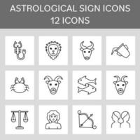 Black Line Art Set Of Astrological Symbols Icons On Grey Sqaure Background. vector