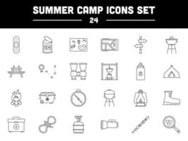 Black Linear Style Summer Camp Icon Or Symbol. vector