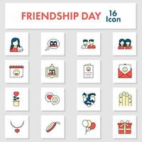 Flat Style Friendship Day Celebration 16 Icon Set. vector