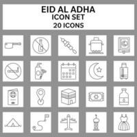 Eid Al Adha Celebration Icon Or Symbol Set In Black Linear Style. vector