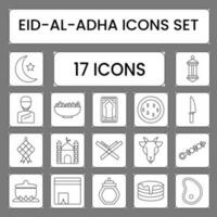 Illustration Of Black Linear Style Eid Al Adha Icon Set Or Symbol. vector