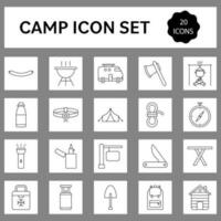 20 acampar símbolo o icono conjunto en lineal estilo. vector