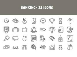 Black Line Art Set Of Banking Icons In Flat Style. vector
