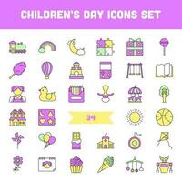 Flat Style Children Essentials Colorful Icon Set Or Symbol. vector